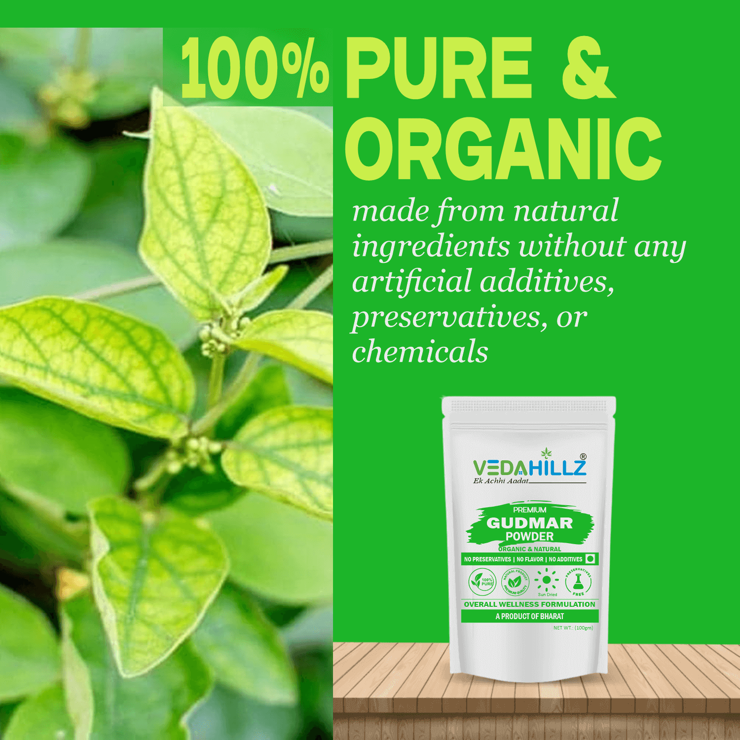 Vedahillz Pure Gudmar Powder Made from Natural Dried Gudmar Leaves